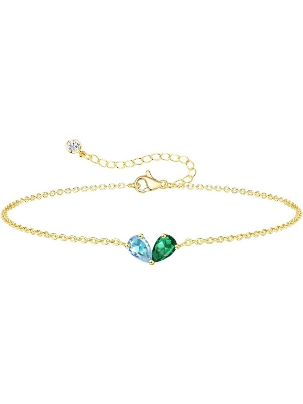 03-05 March&May Gold 2 Birthstone Heart Bracelet 14K Plated CZ